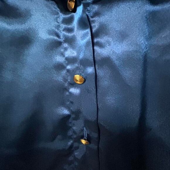 Vintage 80s excellent condition poly satin royal blue blouse size 16 XL - Picture 3 of 5